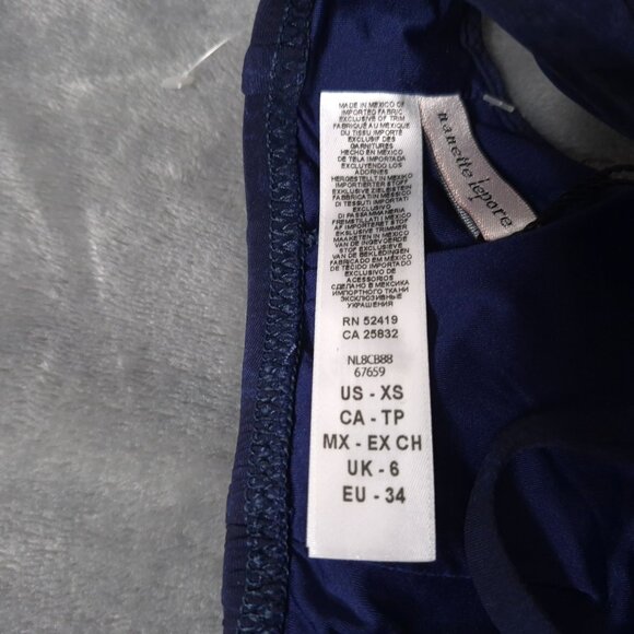 Nanette Lepore Swim XS Navy Crochet Trim Halter Bikini Top Adjustable Back Ties - Picture 4 of 5